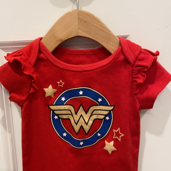 3/$15 Wonder Woman Red Short Sleeved Onesie/Diaper Shirt - Picture 2 of 7
